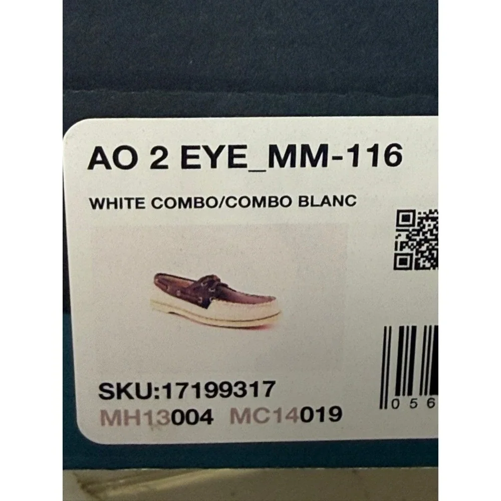 Sperry Top-Sider AO 2-Eye Boat Shoe Cream/Brn Combo Leather Mens Size 11.5 NWT